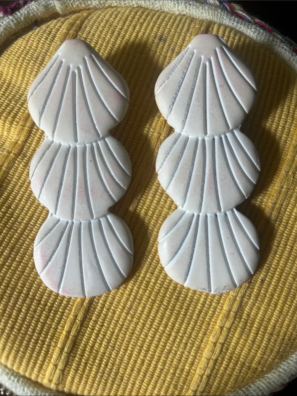 Sunshine Tienda White Triple Shell Dangle Earrings